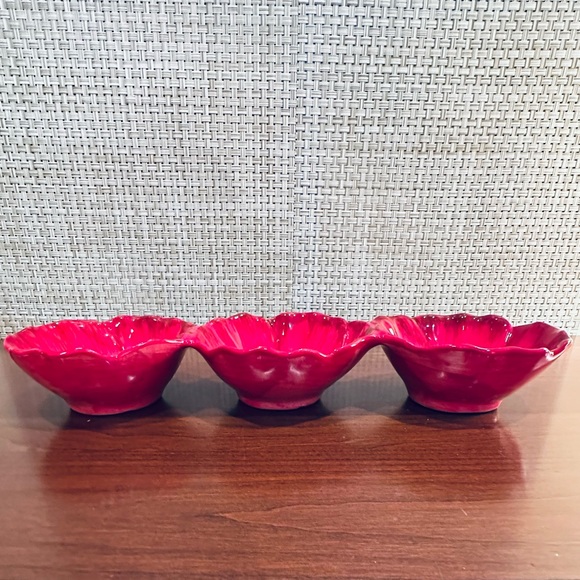 🌟HP🌟Flowing Poppies Red Poppy Flowers 3 Section Relish Snack Serving Dish - Picture 3 of 9
